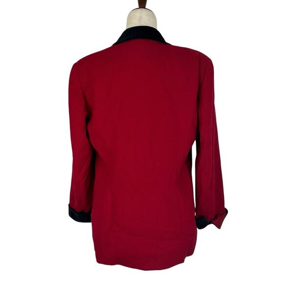 Vintage Talbots Blazer Jacket Women 10 Petite Red Wool Velvet Accents Holiday - Picture 3 of 10
